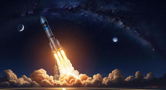 Rocket Launch into Night Sky photo