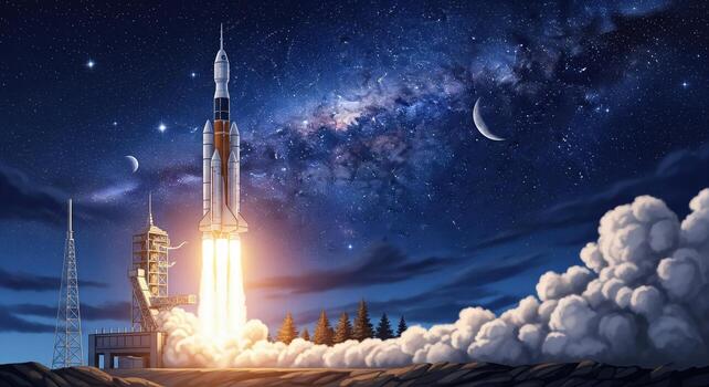 Rocket Launch into Night Sky. photo