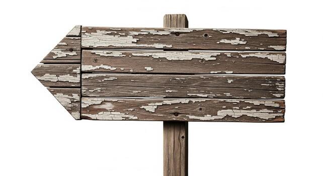 Old Weathered Wooden Arrow Signpost Isolated on White. photo