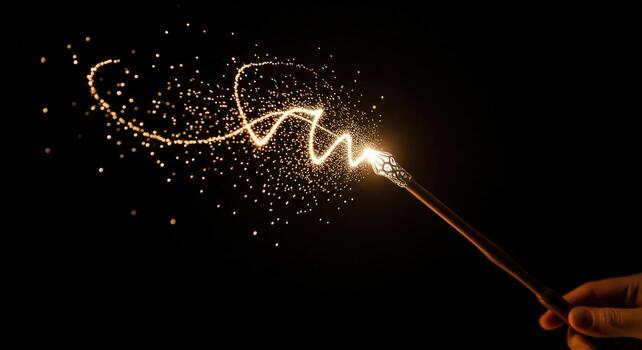 Magical Wand Sparkler Light Trail Effect. photo