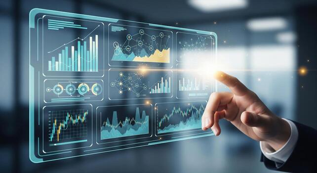 Futuristic Touchscreen Interface with Data Visualization. photo