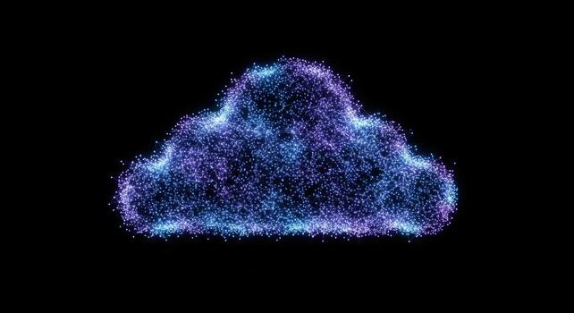 Futuristic Cloud Computing Technology Symbol Made of Glowing Connected Particles on a Black Background. photo