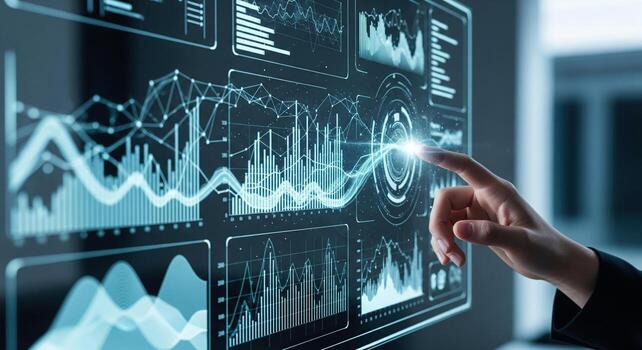 Futuristic Data Analysis on Touchscreen Display. photo