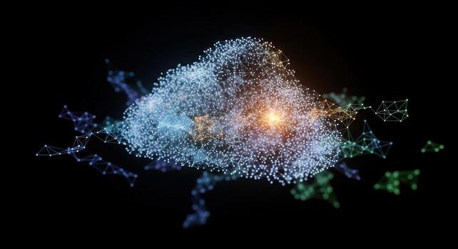 Digital Network Cloud with Glowing Connections. photo