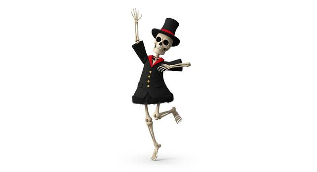 Dancing Skeleton in Top Hat and Tuxedo. photo