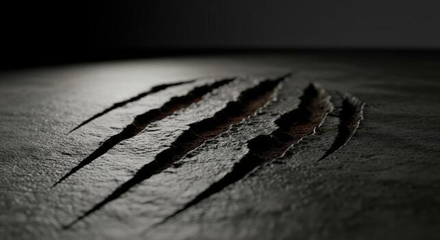 Dark Claw Marks on Rough Stone Surface. photo