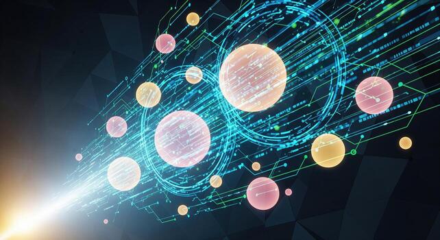 resumen tecnología antecedentes con brillante esferas y circuito líneas foto