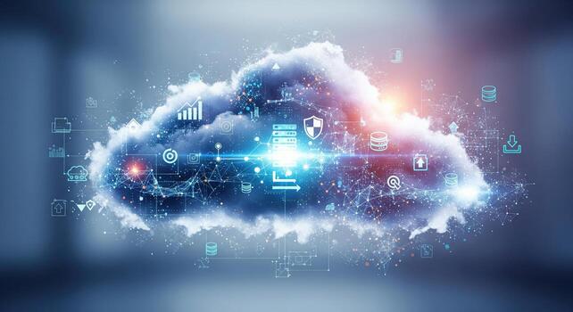 Abstract Cloud Computing, Big Data, and Cybersecurity Technology Background photo