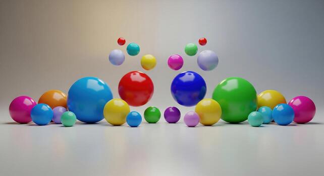 Vibrant collection of colorful 3D spheres floating on a neutral background. photo