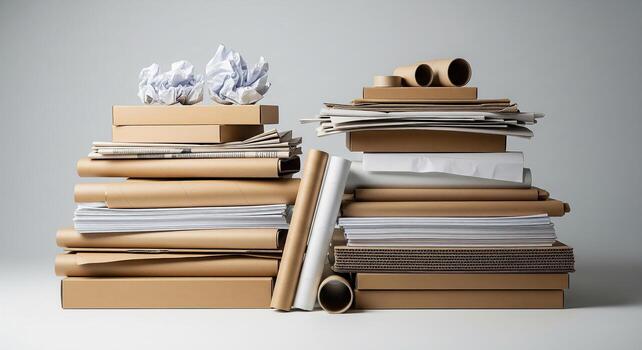 Stacked Paper Cardboard and Waste Paper. photo