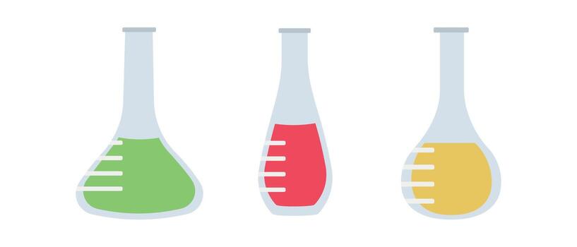 Laboratory medical experiment tools isolated set. Laboratory flasks, flasks for analysis, experiments. vector