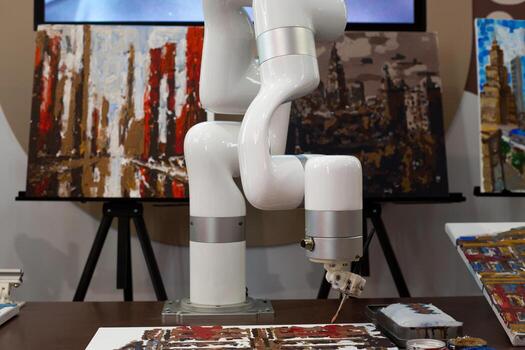 Robotic arm holding brush, demonstrating precision and modern engineering. Focus on advanced robotics and automation as tools for innovation and progress in various industries photo