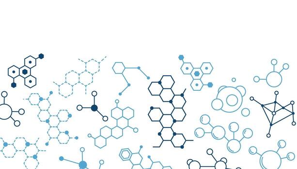 Abstract background with molecular structure on white, symbolizing science, chemistry, medicine and technology. vector