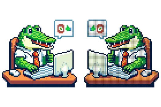 Alligator working on a computer vector