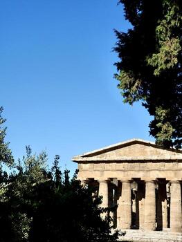 A large building with columns and a tree in front of it photo