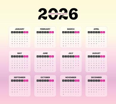 2026 Calendar Template with Gradient Background Modern 12 Months Yearly Planner Design for Print and Digital Use vector