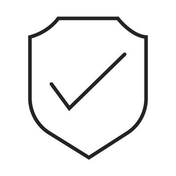 Shield with checkmark line icon for security and verification.Protection and safety approved symbol, minimalist outline . vector