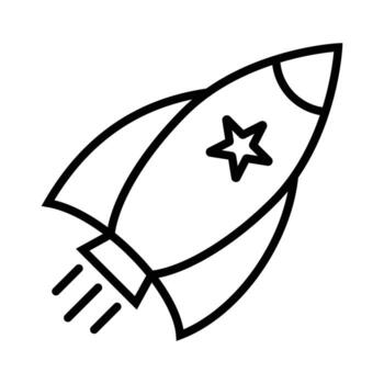 Rocket with star line icon for startup and space mission.Simple spaceship outline for innovation and exploration. vector