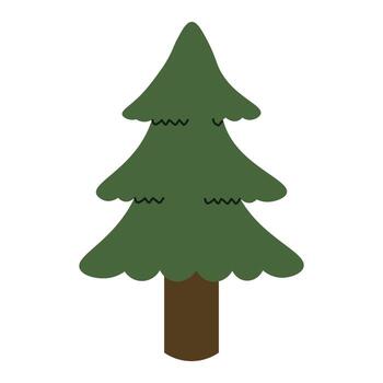 Flat style illustration of a simple pine tree with rounded layers and brown trunk, perfect for Christmas decor, forest elements, and seasonal creative projects vector