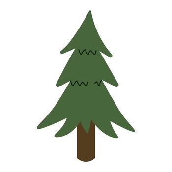 Flat style illustration of a pointy spruce tree with long curved branches and dark trunk, ideal for winter decorations, forest scenes, and seasonal creative projects vector