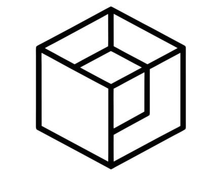 resumen cubo diseño un minimalista, geométrico 3d caja ilustración en negrita negro líneas en blanco antecedentes vector