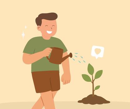 design of a person watering a tree vector