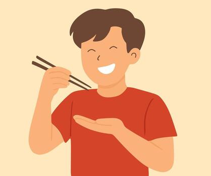 design about character holding chopsticks vector
