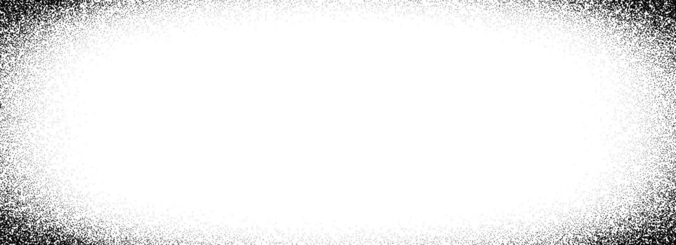 Black stippled vignette effect background. Round fading stipple gradient border wallpaper. Radial dotted grit frame backdrop for photo template, poster template, banner. Vanishing border cadre vector