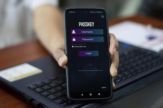 concept of using Passkey instead of a code set for maximum security Biometric Lock . photo