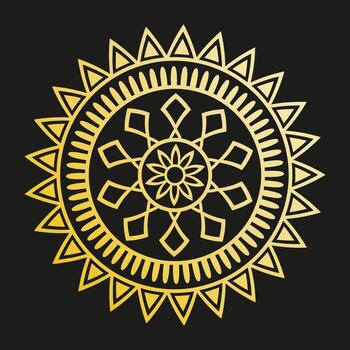 Sunburst Mandala with Golden Geometric Patterns circular vector