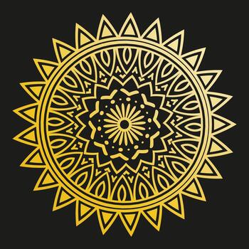 Elaborate golden mandala with sharp triangular points on black vector