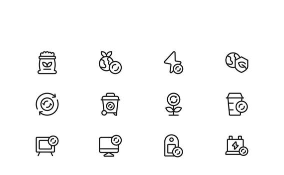 Professional Line Icons of Recycling and Exchange with Minimal Outline Design for Eco Conservation Concepts vector