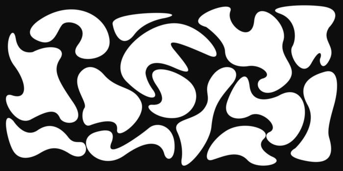 Liquid white organic blob shapes collection set. Random blob design element on black background. vector