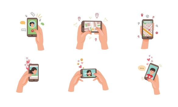 Smartphone usage illustrations vector