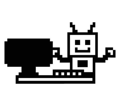 Cartoon robot AI with office work life business 8 bit decorative 8bit bot. vector