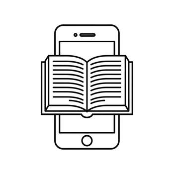 Illustration of a book on a smartphone, representing digital reading, ebooks, and mobile learning in a modern context vector