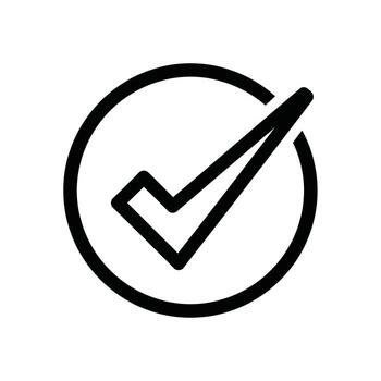Illustration of a black check mark within a circle, , representing approval, success, and confirmation in a simple design vector