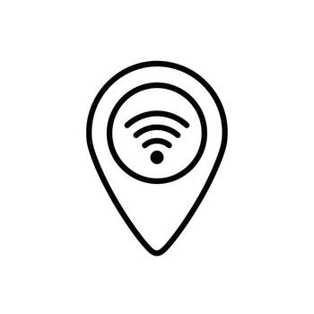 Illustration of wifi location pin icon, depicting wireless internet access point for navigation and connectivity services vector