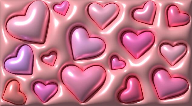Pink inflated hearts of different sizes, 3D rendering illustration photo