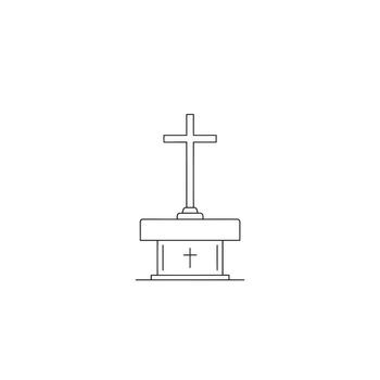 un sencillo ilustración de un altar con un cruzar soportes en contra un llanura fondo, adecuado para religioso o espiritual contextos. vector