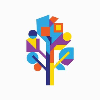 Abstract Tree Art Colorful Geometric Shapes Symbolizing Growth and Creativity vector