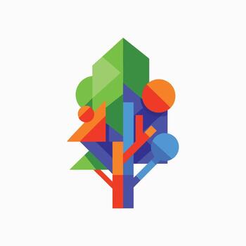 Geometric Abstract Tree Design with Colorful Elements and Natural Inspiration vector