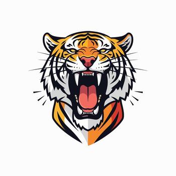 Fierce Tiger Roaring With Open Mouth And Sharp Teeth Displayed vector