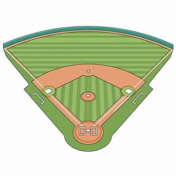 A Top Down View of a Baseball Field Showing the Infield Outfield Bases and Pitchers Mound vector