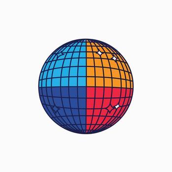 Globular Sphere with Divided Color Panels and Sparkling Accents Abstract Design vector