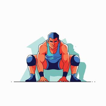 A Muscular Athlete in a Deep Squatting Position Ready to Compete in a Wrestling Match vector