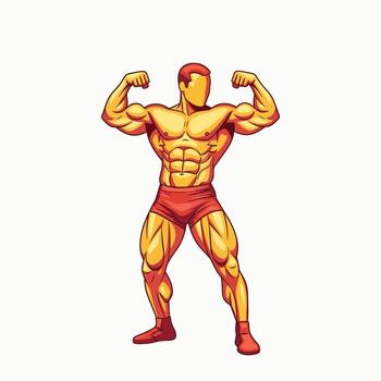Muscular Man Flexing Biceps and Showing Abs in Red Shorts Pixel Art vector