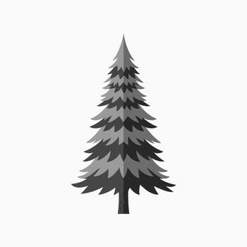 A Stylized Evergreen Conifer Tree with Wispy Foliage and a Textured Trunk in Shades of Gray vector