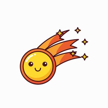 Cute Cartoon Comet Character Flying Through Space with a Smiling Face and Fiery Tail vector