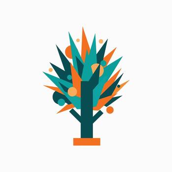 Stylized Abstract Tree with Colorful Foliage and Fruit Elements vector